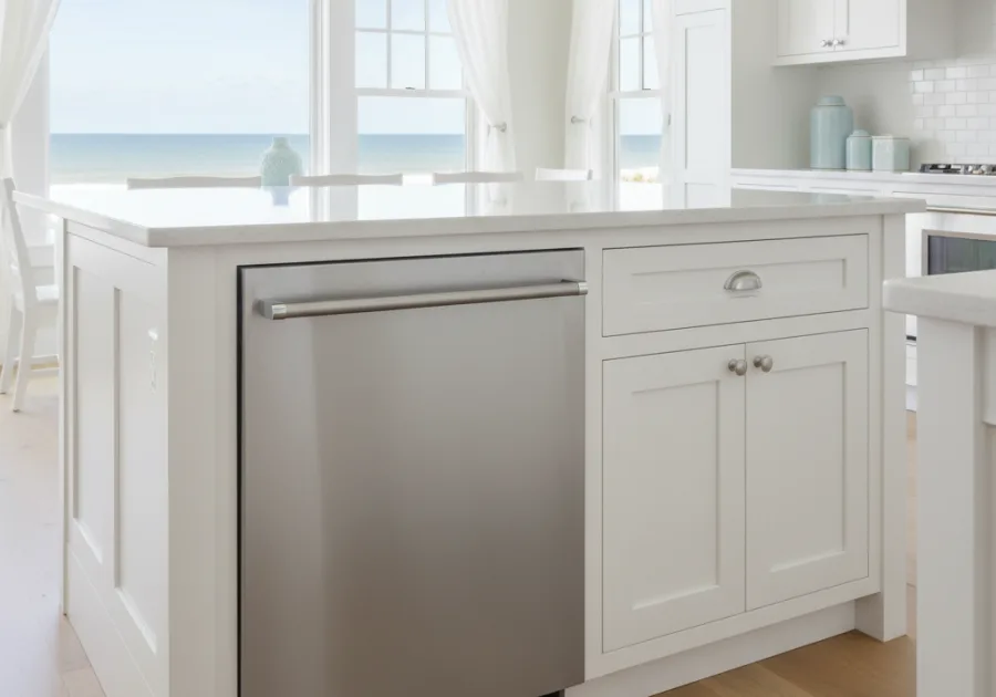 Run of built-in kitchen cabinetry with an integrated drawer front